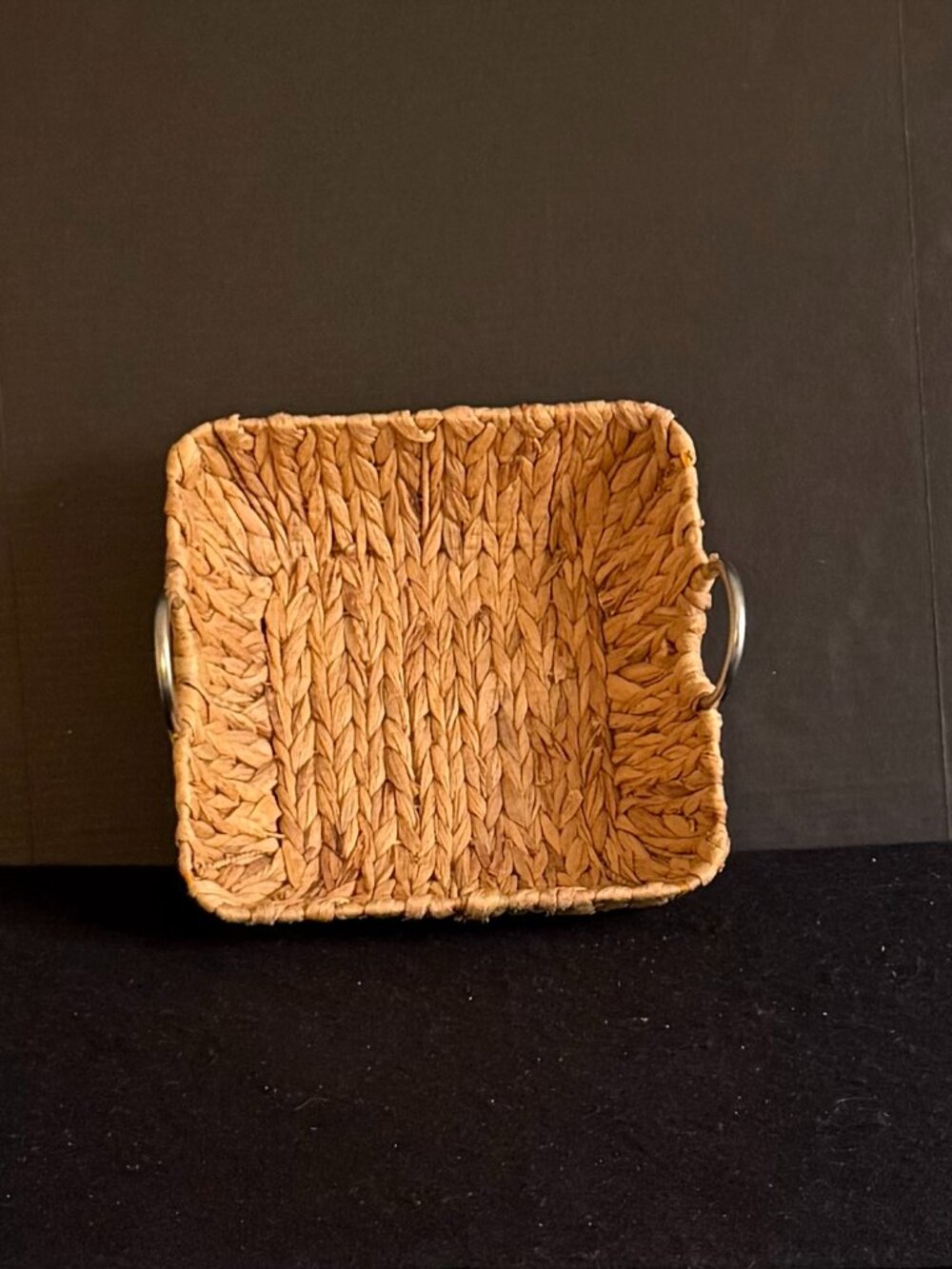 Hand-Woven Water Hyacinth Basket/Serving Tray w/Silver-Tone Handles